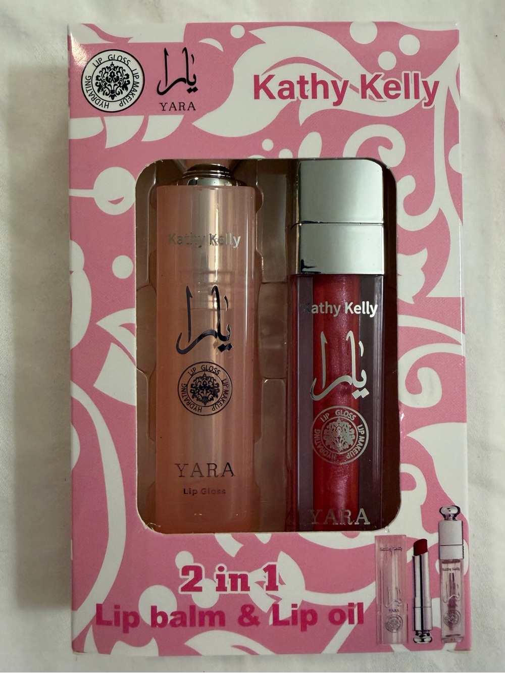 Kathy Kelly Yara 2-in-1 Lip Balm & Lip Oil Set Pink New